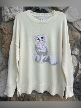 Cute Cat Sweater Size XL Knit Quirky Kitsch Novelty Kitten Cat Lady Animal Lover